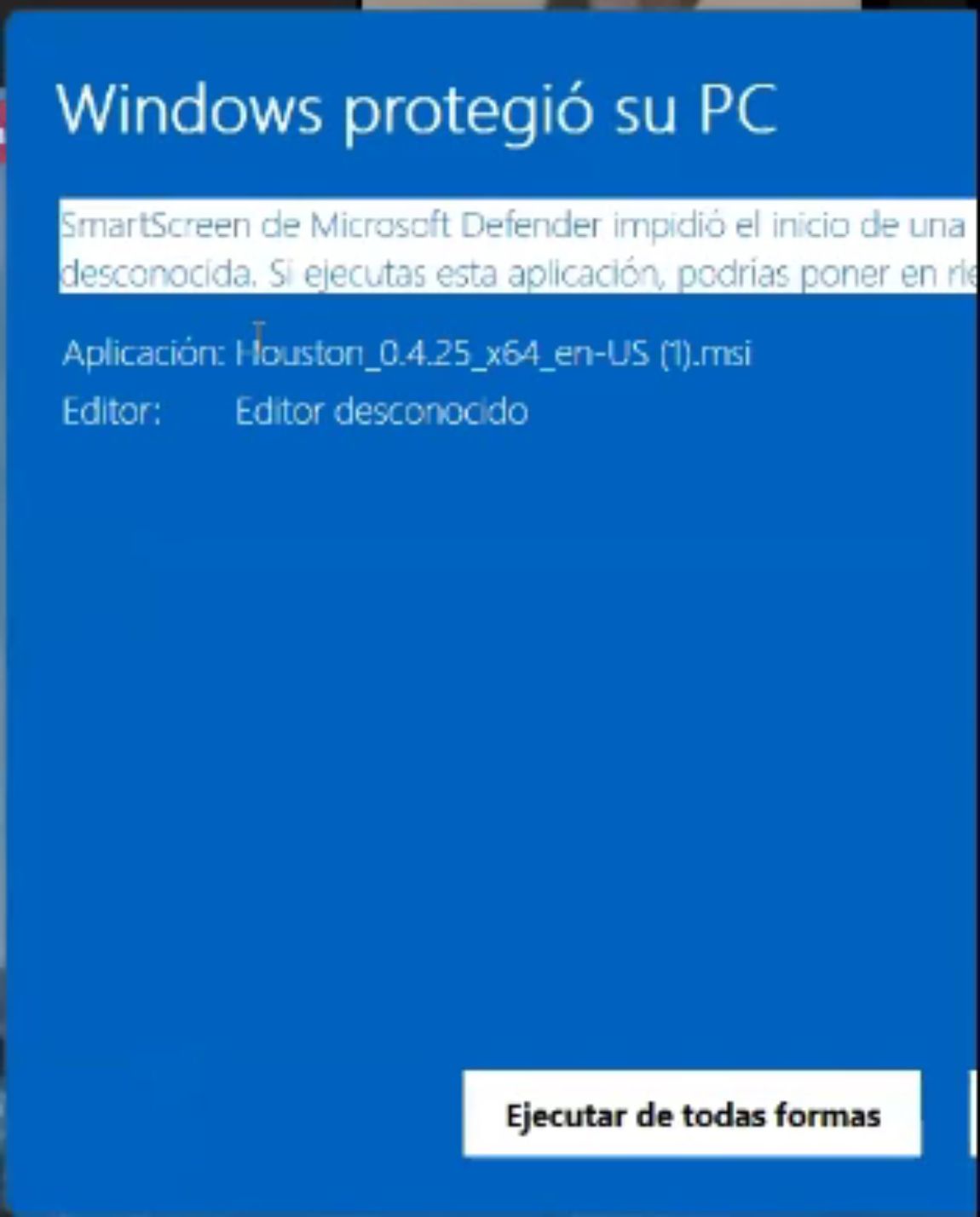 Aviso de Windows protegió su PC