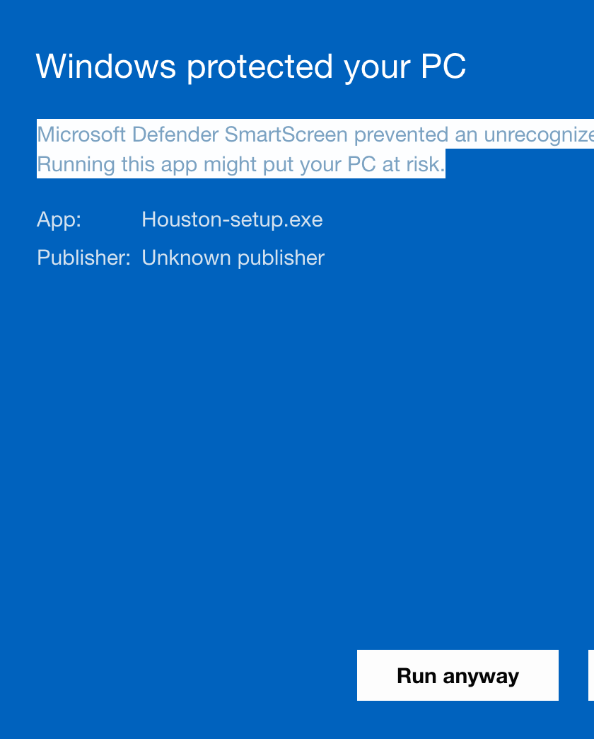 Windows warning: Windows protected your PC, with the Run anyway button
